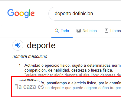 Definición de deporte por google ¡Denigrante e indignante!